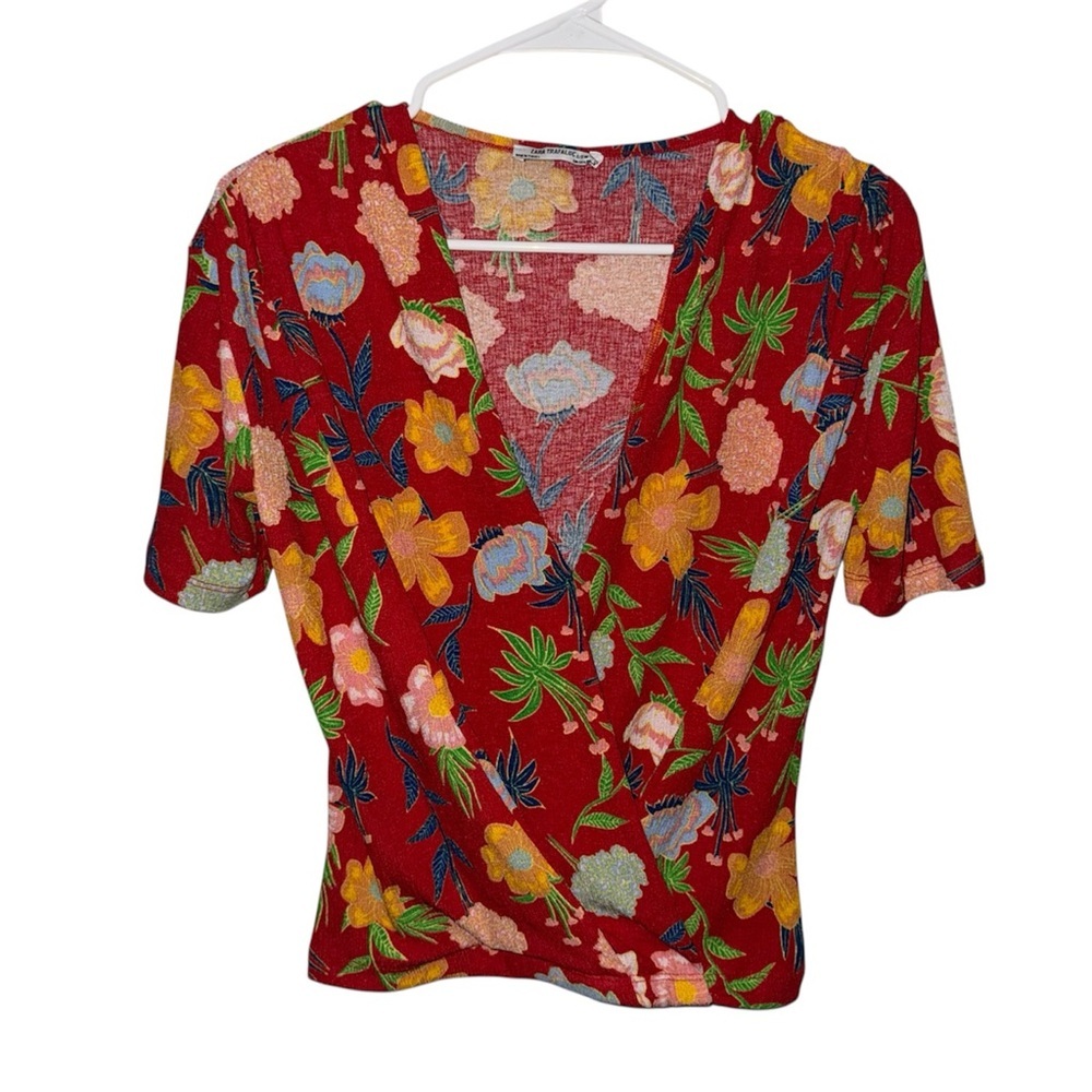 ZARA Faux Wrap Floral V Neck Top